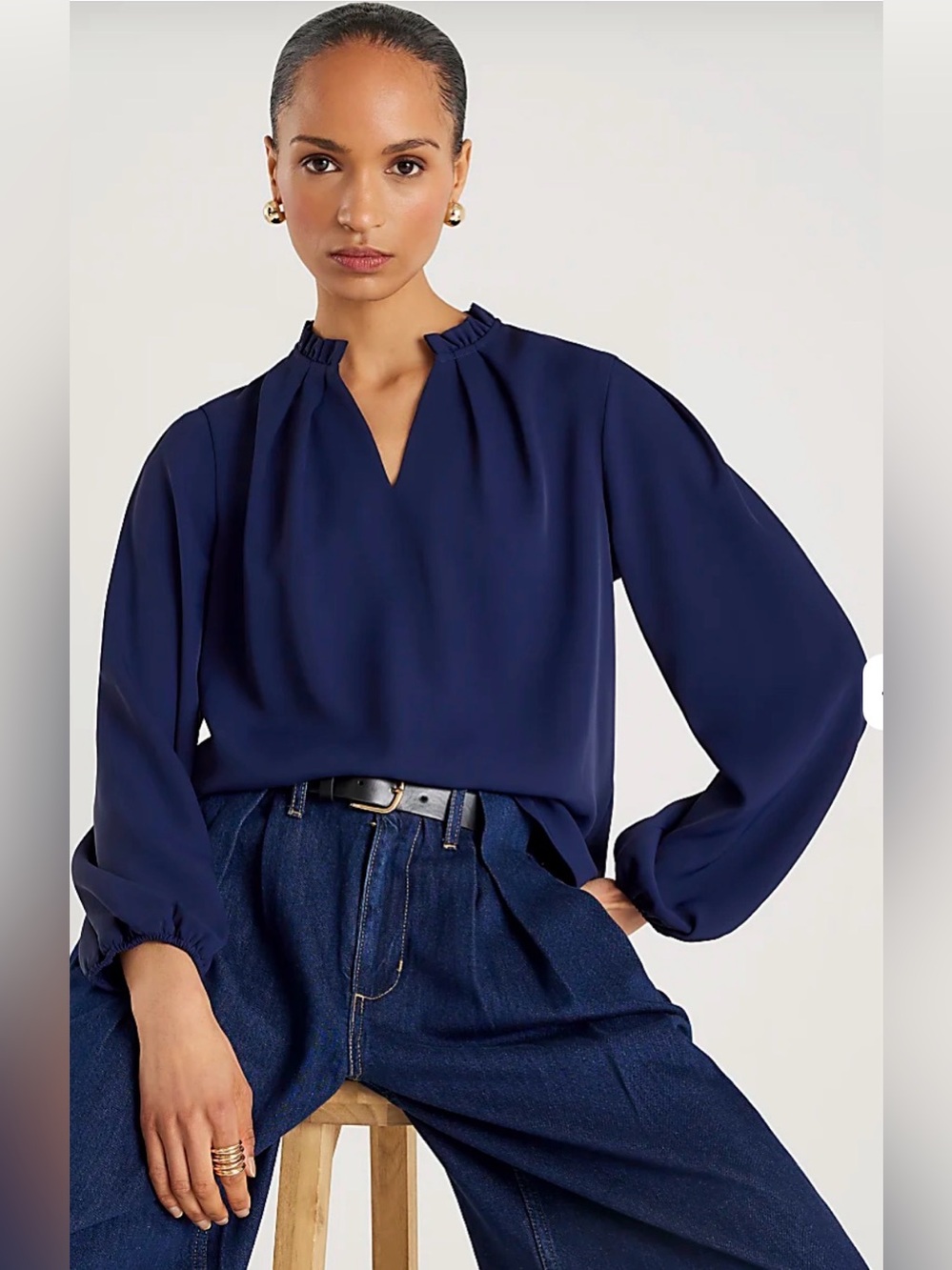 River Island Navy Frill Trim Long Sleeve Top